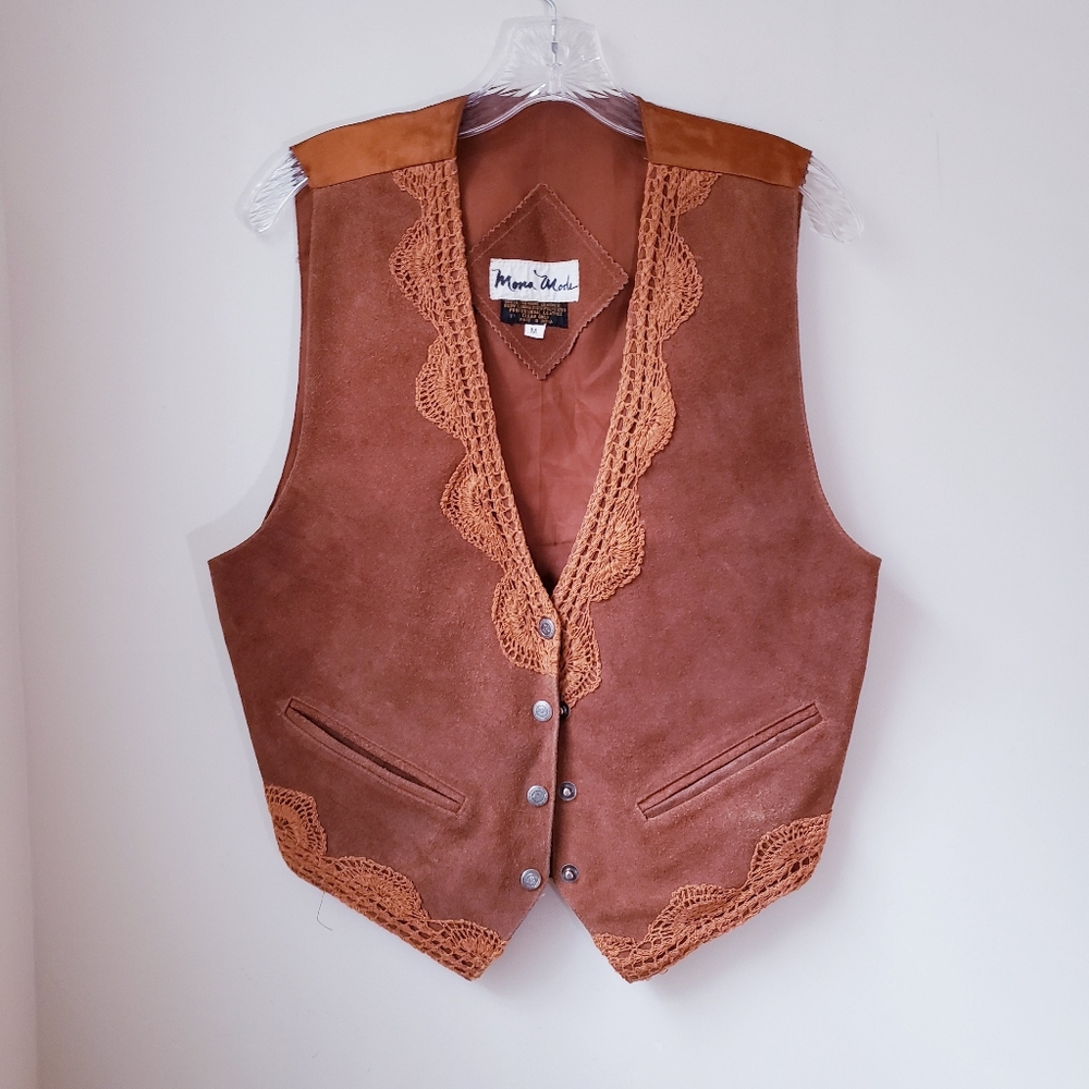 Vintage Mona Mode Tan Leather Vest - Picture 9 of 11